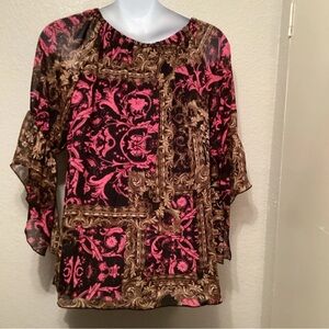 Elegant Women's Blouse with Pink and Brown Pattern